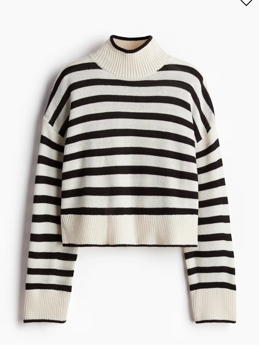 H&M Striped Mock Neck Sweater Black Cream Cropped Oversized Size S - Picture 2 of 6